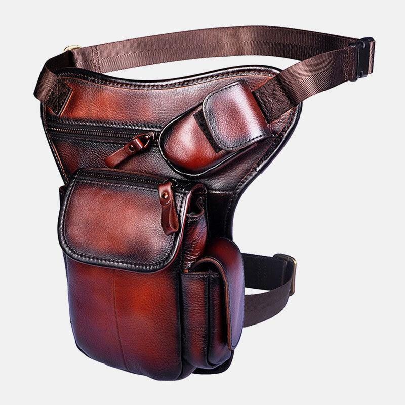 Męska Skórzana Torba Multi-Carry Retro 7-Calowa Kamera Telefoniczna Outdoor Waist Bag Crossbody Bag