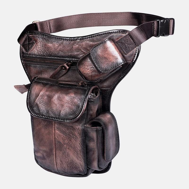 Męska Skórzana Torba Multi-Carry Retro 7-Calowa Kamera Telefoniczna Outdoor Waist Bag Crossbody Bag