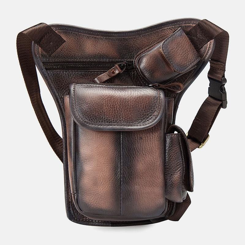 Męska Skórzana Torba Multi-Carry Retro 7-Calowa Kamera Telefoniczna Outdoor Waist Bag Crossbody Bag