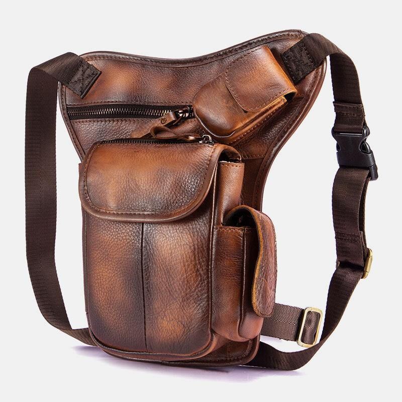 Męska Skórzana Torba Multi-Carry Retro 7-Calowa Kamera Telefoniczna Outdoor Waist Bag Crossbody Bag