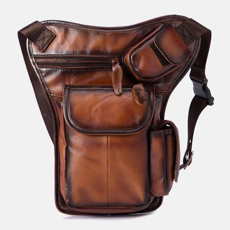 Męska Skórzana Torba Multi-Carry Retro 7-Calowa Kamera Telefoniczna Outdoor Waist Bag Crossbody Bag