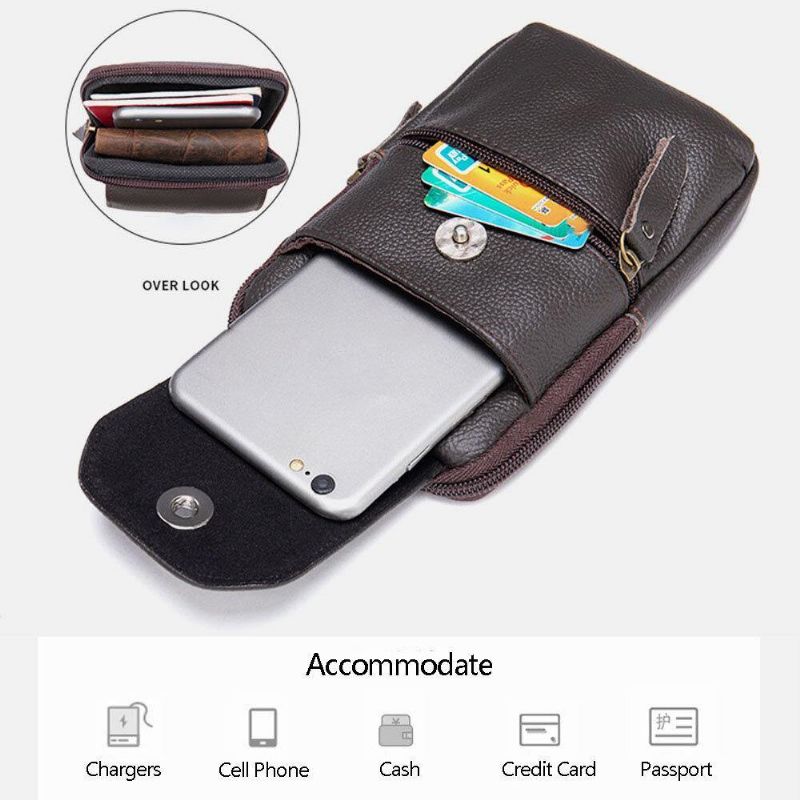 Męska Skórzana Wielofunkcyjna Torba Na Telefon W Stylu Vintage 6.3 Cala Etui Na Karty Ze Skóry Bydlęcej W Talii