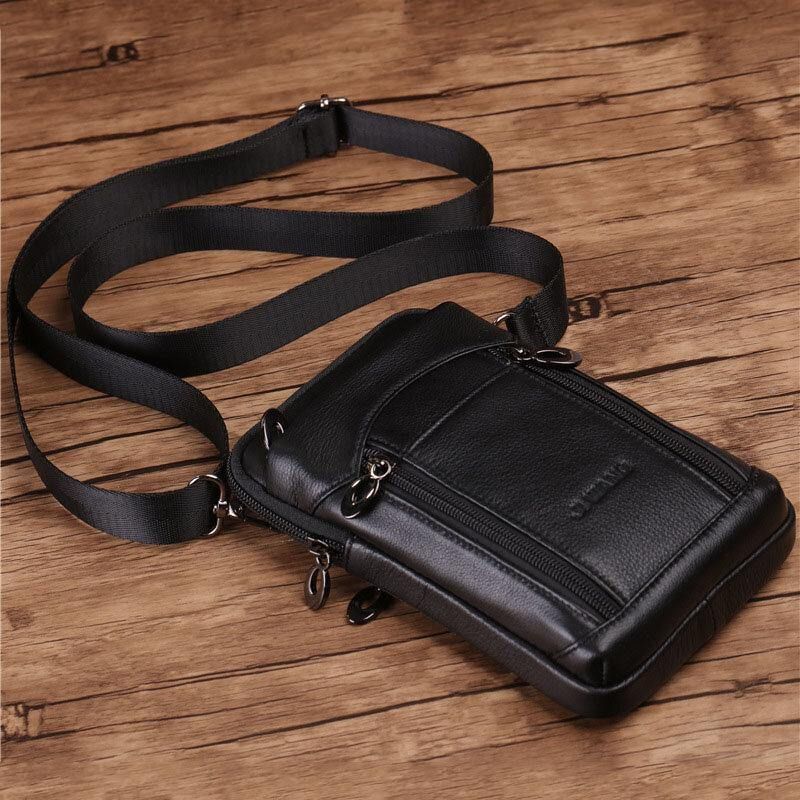 Męska Torba Z Prawdziwej Skóry Bydlęcej 6-7 Cali Torba Na Telefon Multi-Carry Crossbody Torba Na Talię Z Szlufką Na Pasek