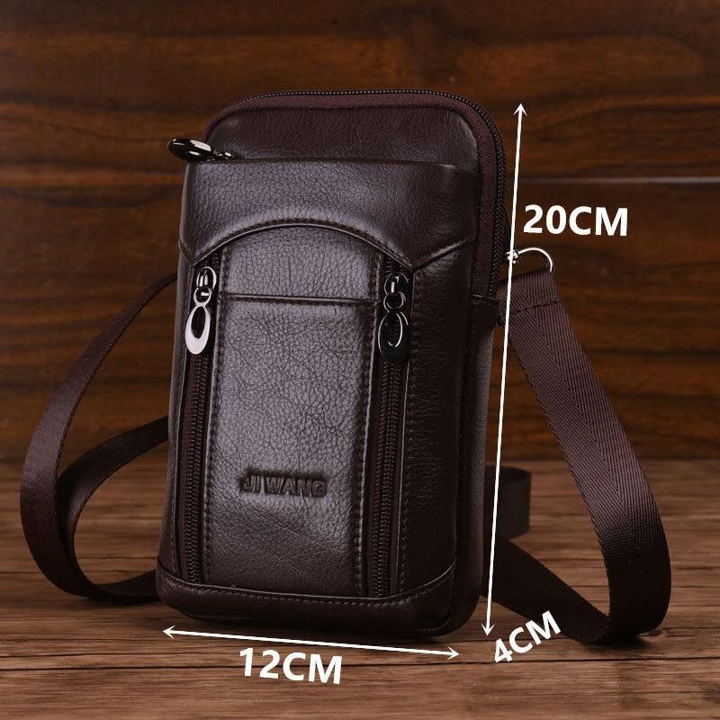 Męska Torba Z Prawdziwej Skóry Bydlęcej 6-7 Cali Torba Na Telefon Multi-Carry Crossbody Torba Na Talię Z Szlufką Na Pasek