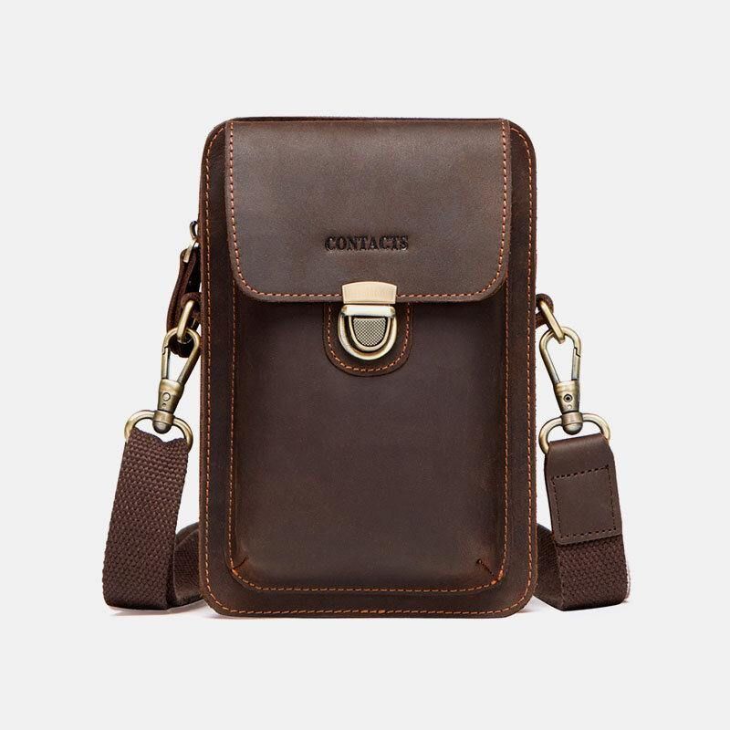 Męska Torba Z Prawdziwej Skóry Retro Codzienne Outdoor Multi-Carry Phone Bag Crossbody Bag Torba Na Telefon 5.8 Cala