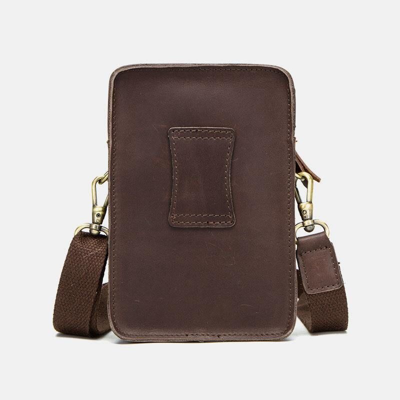 Męska Torba Z Prawdziwej Skóry Retro Codzienne Outdoor Multi-Carry Phone Bag Crossbody Bag Torba Na Telefon 5.8 Cala