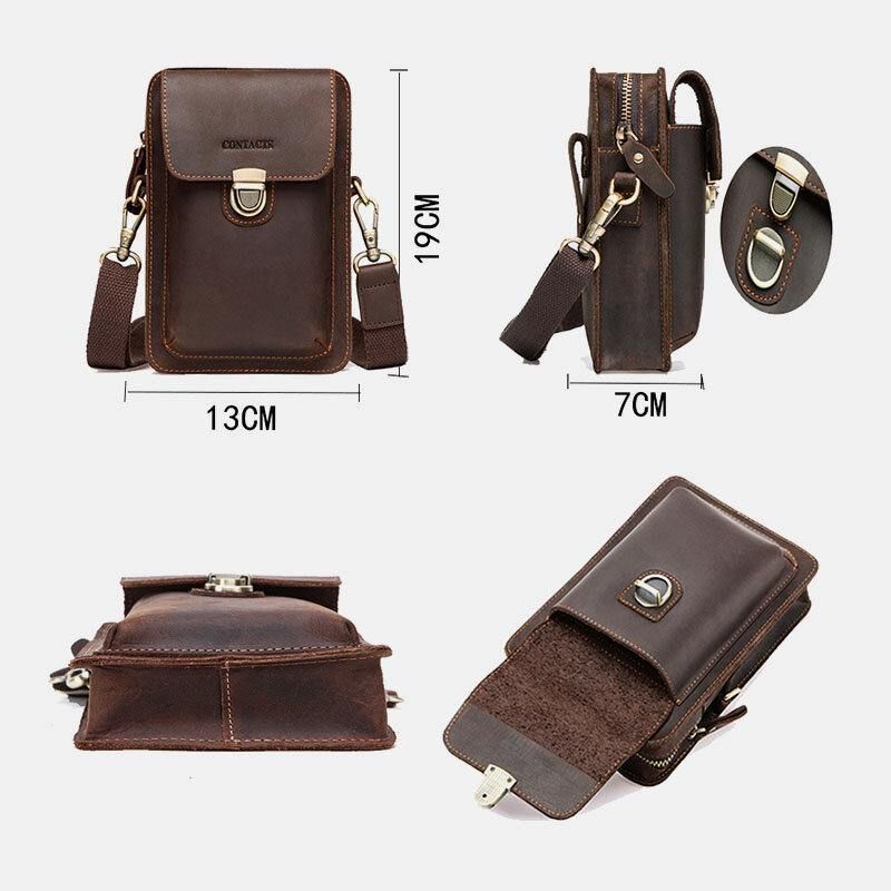 Męska Torba Z Prawdziwej Skóry Retro Codzienne Outdoor Multi-Carry Phone Bag Crossbody Bag Torba Na Telefon 5.8 Cala