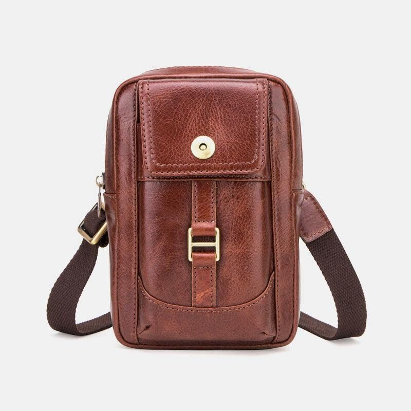 Męska Torba Z Prawdziwej Skóry W Stylu Retro 5.8 Cala Torba Na Telefon Multi-Carry Crossbody Bag Torba Na Talię