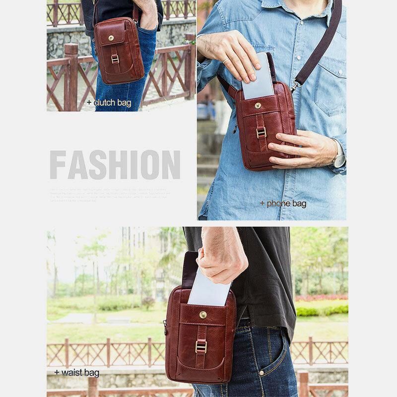 Męska Torba Z Prawdziwej Skóry W Stylu Retro 5.8 Cala Torba Na Telefon Multi-Carry Crossbody Bag Torba Na Talię