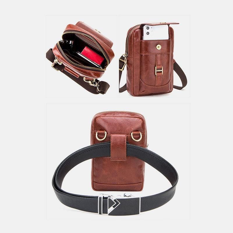 Męska Torba Z Prawdziwej Skóry W Stylu Retro 5.8 Cala Torba Na Telefon Multi-Carry Crossbody Bag Torba Na Talię