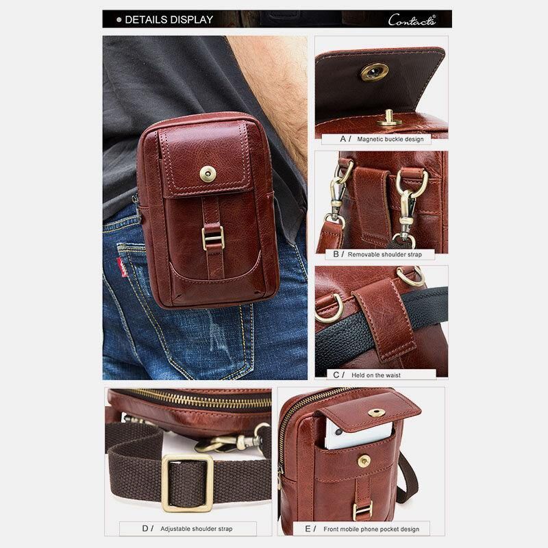 Męska Torba Z Prawdziwej Skóry W Stylu Retro 5.8 Cala Torba Na Telefon Multi-Carry Crossbody Bag Torba Na Talię