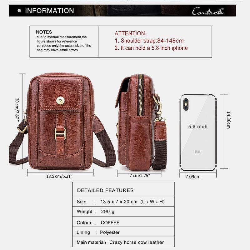 Męska Torba Z Prawdziwej Skóry W Stylu Retro 5.8 Cala Torba Na Telefon Multi-Carry Crossbody Bag Torba Na Talię