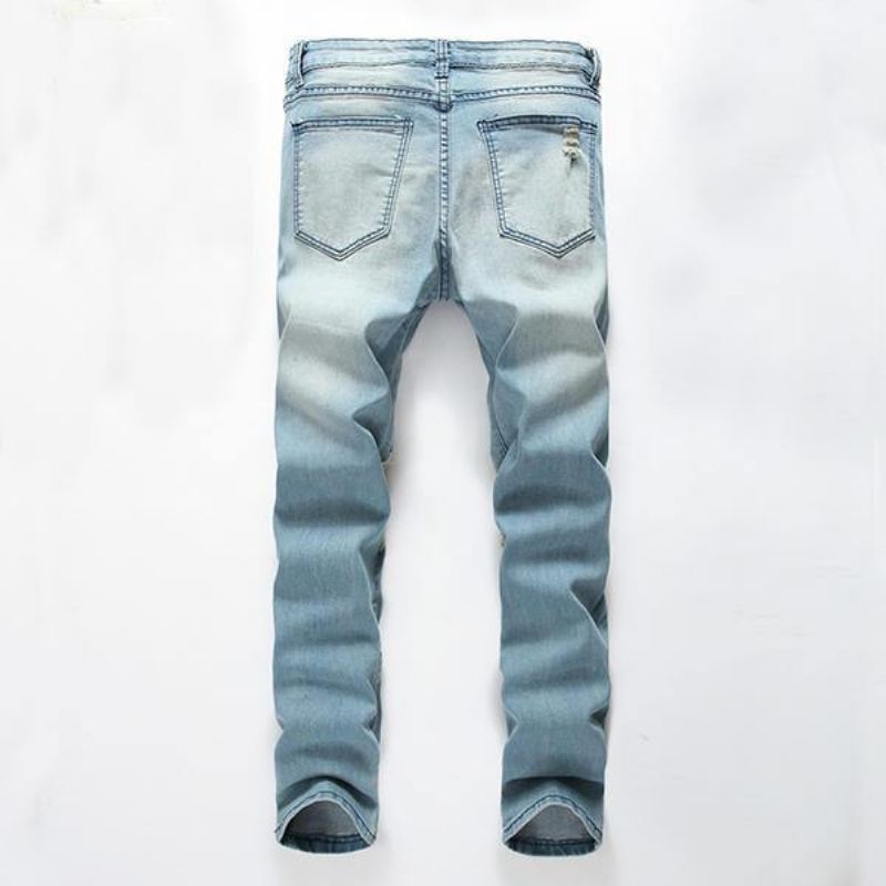 Męskie Dziury Moda Codzienne Proste Nogi Jeans Vintage Light Blue Denim Pants