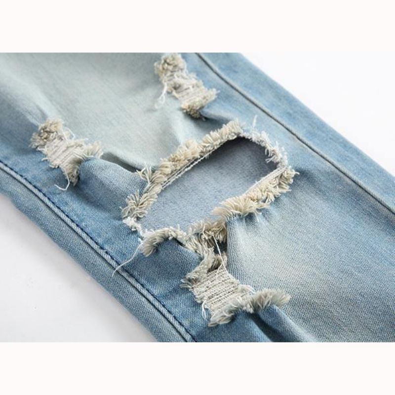 Męskie Dziury Moda Codzienne Proste Nogi Jeans Vintage Light Blue Denim Pants