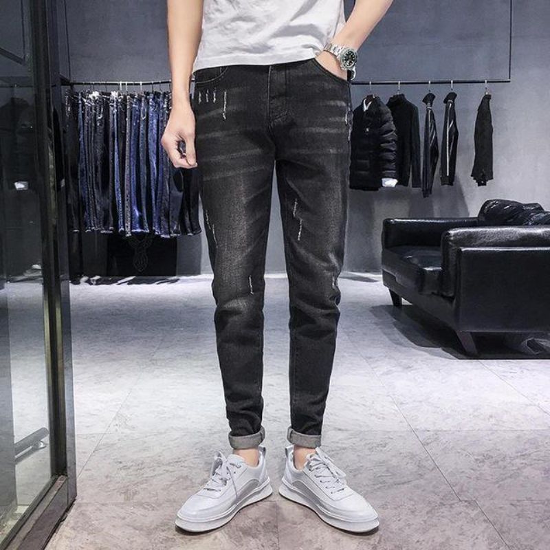 Sezon Nowe Elastyczne Męskie Dżinsy Codzienne Slim Feet Pants Trend Męskie Długie Spodnie