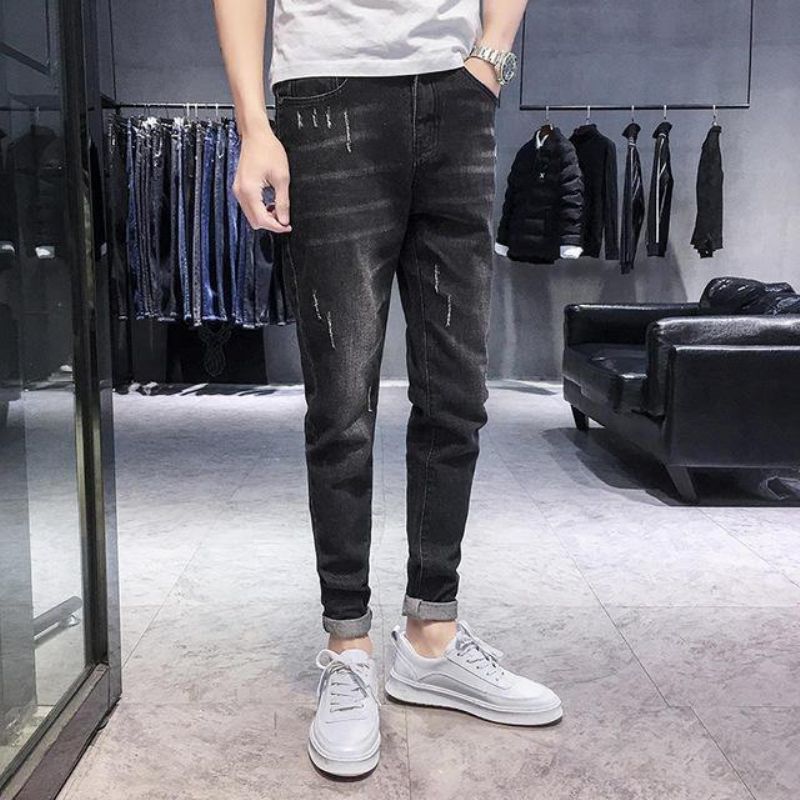 Sezon Nowe Elastyczne Męskie Dżinsy Codzienne Slim Feet Pants Trend Męskie Długie Spodnie