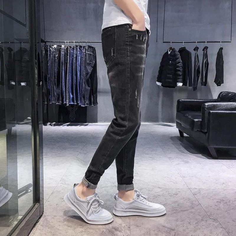 Sezon Nowe Elastyczne Męskie Dżinsy Codzienne Slim Feet Pants Trend Męskie Długie Spodnie