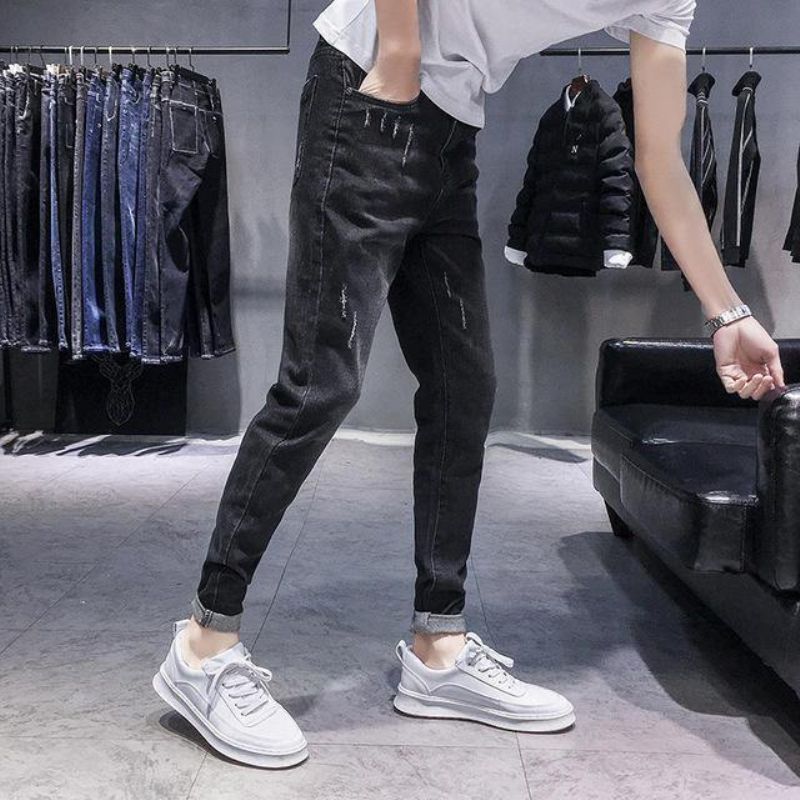 Sezon Nowe Elastyczne Męskie Dżinsy Codzienne Slim Feet Pants Trend Męskie Długie Spodnie