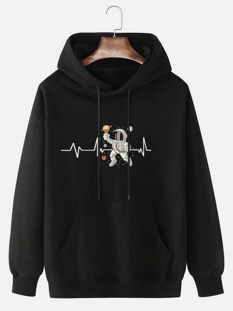 Męska Bluza Z Kapturem Ecg Ice Cream Astronaut Print Cotton Ze Sznurkiem