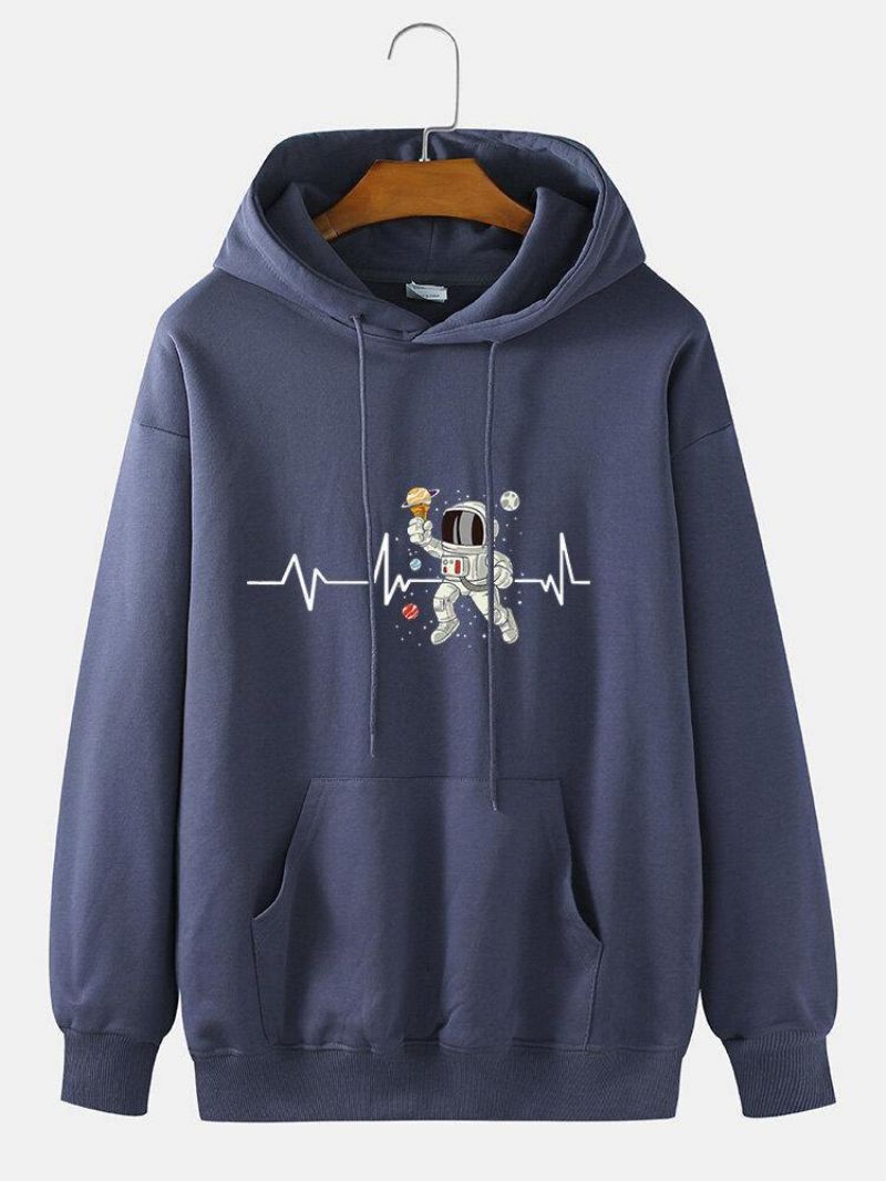 Męska Bluza Z Kapturem Ecg Ice Cream Astronaut Print Cotton Ze Sznurkiem