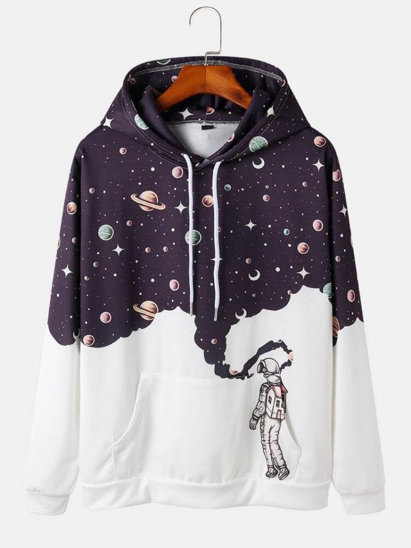 Męski Design Astronaut Galaxy Print Bluzy Z Długim Rękawem I Kieszenią