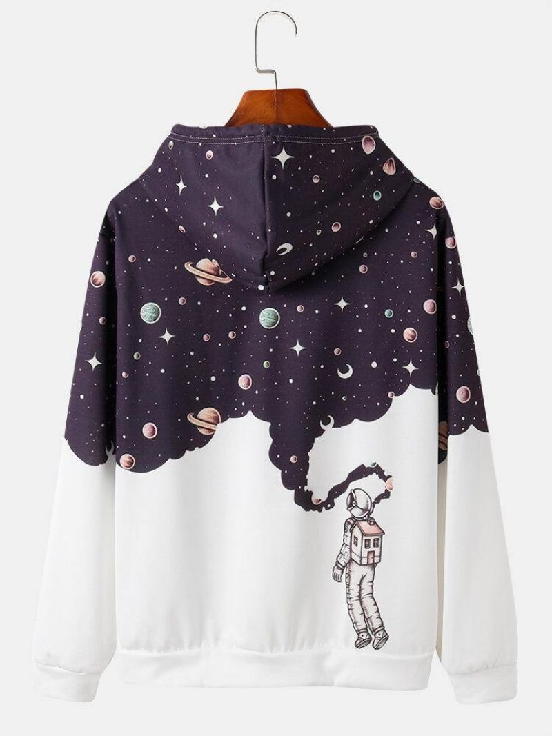 Męski Design Astronaut Galaxy Print Bluzy Z Długim Rękawem I Kieszenią