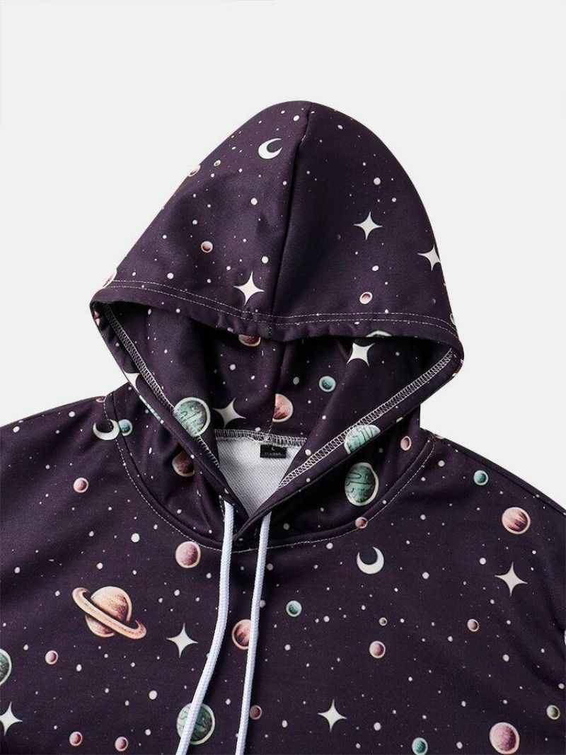 Męski Design Astronaut Galaxy Print Bluzy Z Długim Rękawem I Kieszenią