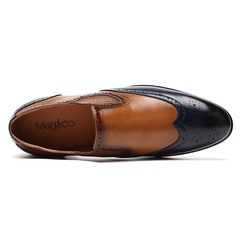 Menico Męskie Brogue Carved Color Spicing Slip On Business Oxfords