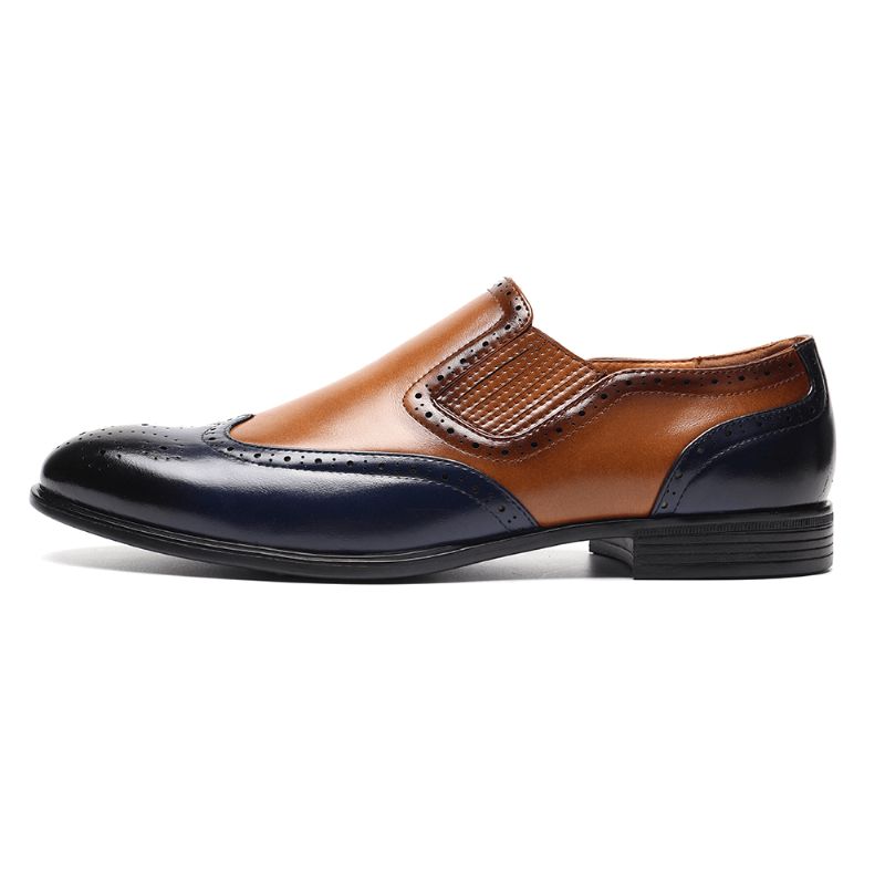 Menico Męskie Brogue Carved Color Spicing Slip On Business Oxfords