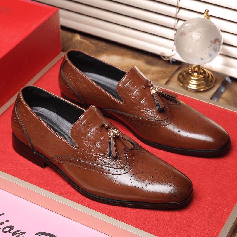 Mężczyźni Brogue Tassel Decor Dress Loafers Slip On Business Codzienne Formalne Buty