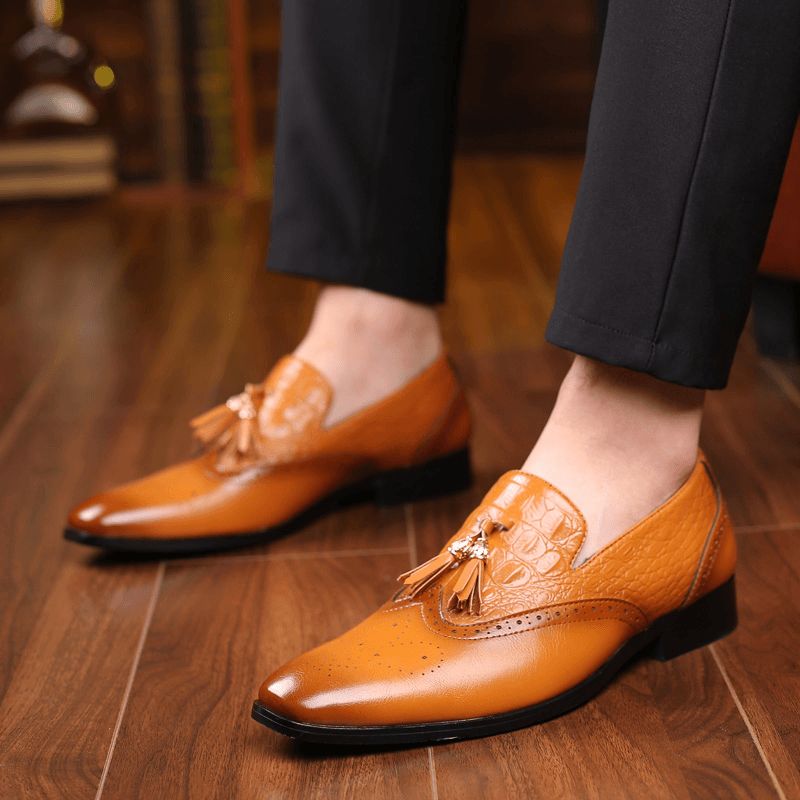 Mężczyźni Brogue Tassel Decor Dress Loafers Slip On Business Codzienne Formalne Buty