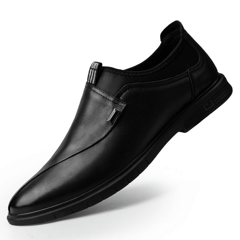 Męskie Krótkie Skórzane Szwy W Czystym Kolorze Slip-On Business Formalne Mokasyny