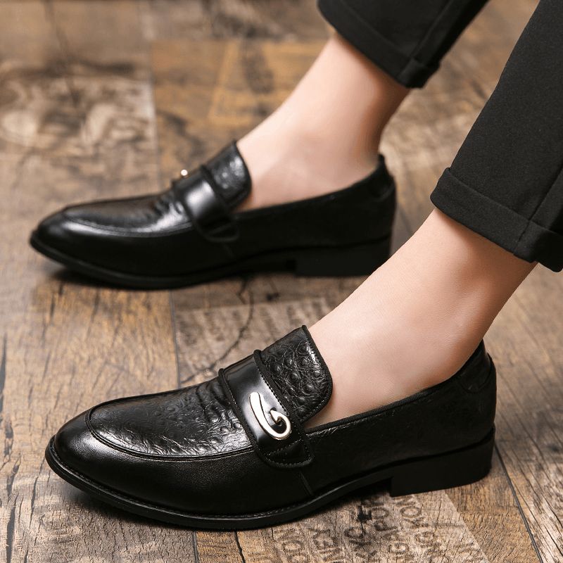 Męskie Retro Metalowe Łączenie Skórzane Wygodne Slip On Business Codzienne Delikatne Buty