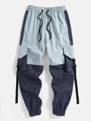 Męskie 100% Bawełniane Kontrastowe Kolorowe Szwy Snap Pocket Cargo Jogger Pants