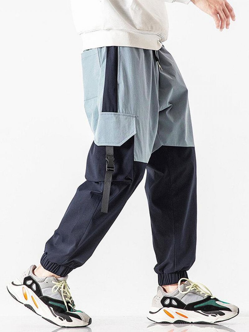 Męskie 100% Bawełniane Kontrastowe Kolorowe Szwy Snap Pocket Cargo Jogger Pants