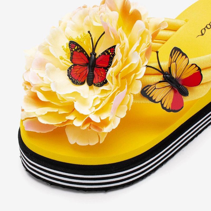 Kobiety Kwiaty Butterfly Decor Clip Toe Plażowe Kapcie Na Platformie