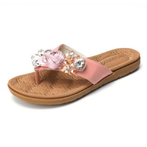 Kobiety Plażowe Kwiaty Rhinestone Klip Toe Kapcie