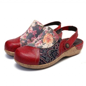 Kobiety Super Wygodne Bloom Kwiaty Łączenie Retro Wzór Przeszycia Slip On Płaskie Buty