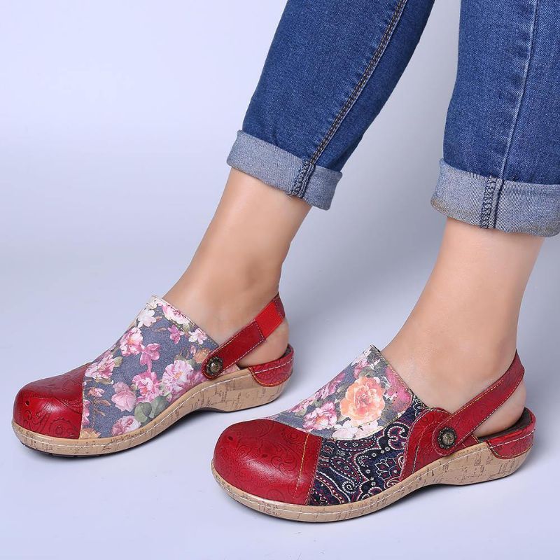 Kobiety Super Wygodne Bloom Kwiaty Łączenie Retro Wzór Przeszycia Slip On Płaskie Buty