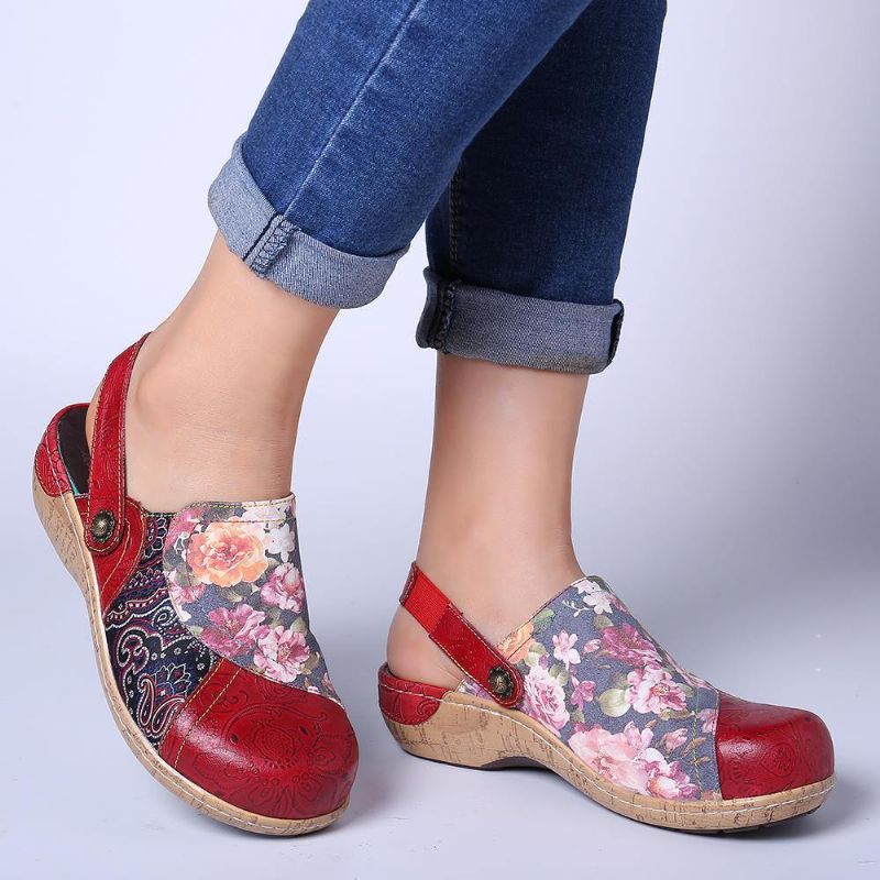 Kobiety Super Wygodne Bloom Kwiaty Łączenie Retro Wzór Przeszycia Slip On Płaskie Buty