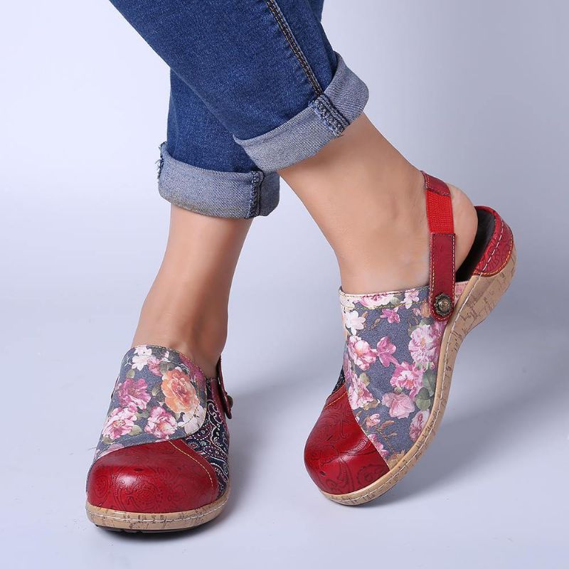 Kobiety Super Wygodne Bloom Kwiaty Łączenie Retro Wzór Przeszycia Slip On Płaskie Buty