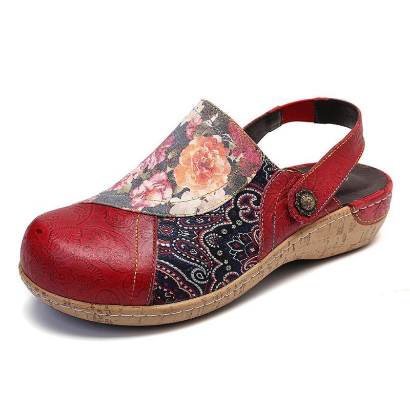 Kobiety Super Wygodne Bloom Kwiaty Łączenie Retro Wzór Przeszycia Slip On Płaskie Buty