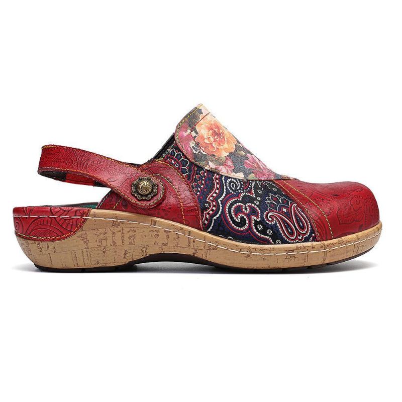 Kobiety Super Wygodne Bloom Kwiaty Łączenie Retro Wzór Przeszycia Slip On Płaskie Buty