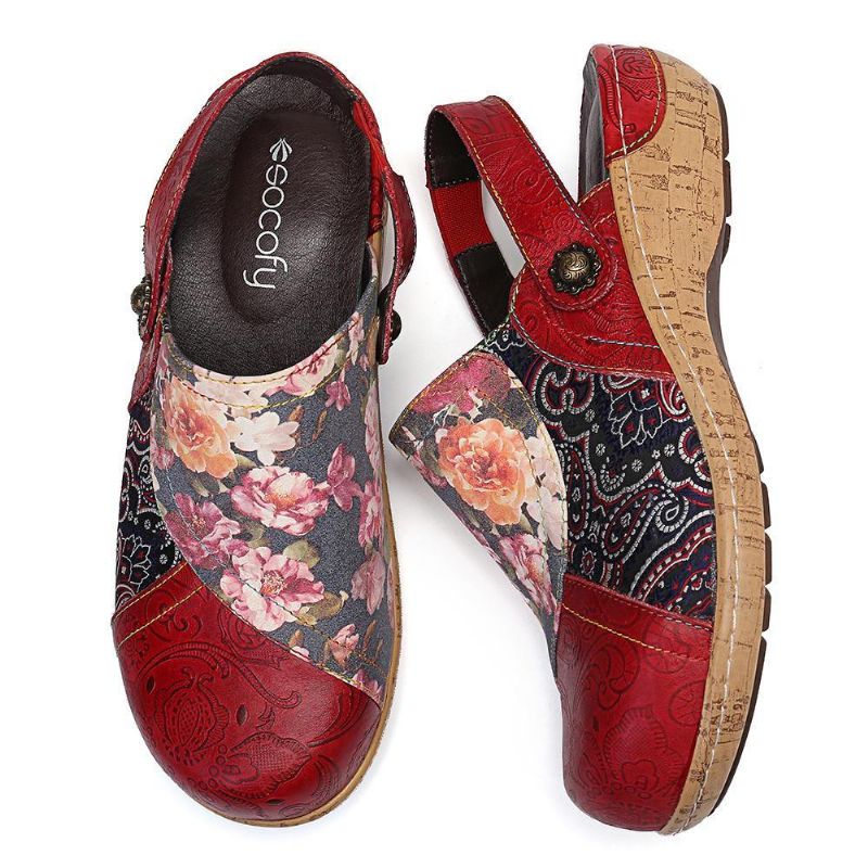 Kobiety Super Wygodne Bloom Kwiaty Łączenie Retro Wzór Przeszycia Slip On Płaskie Buty