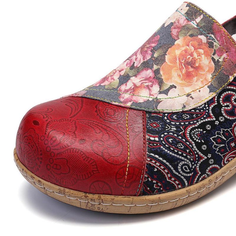 Kobiety Super Wygodne Bloom Kwiaty Łączenie Retro Wzór Przeszycia Slip On Płaskie Buty