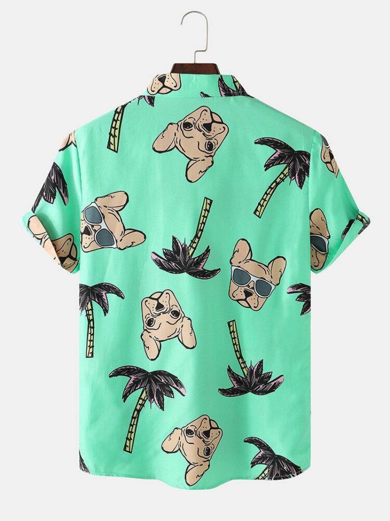 Męskie Koszule Hawaii Holiday Cartoon Dog & Coconut Tree Print