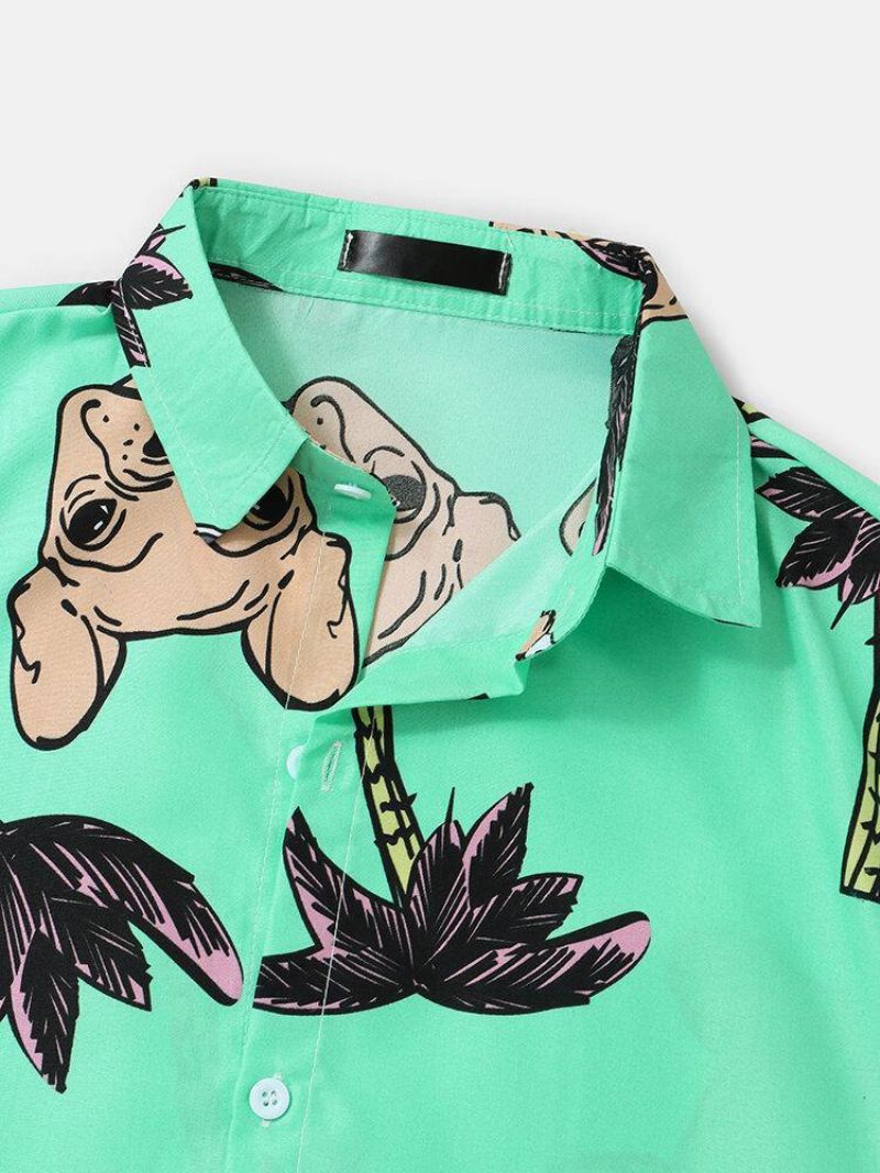 Męskie Koszule Hawaii Holiday Cartoon Dog & Coconut Tree Print