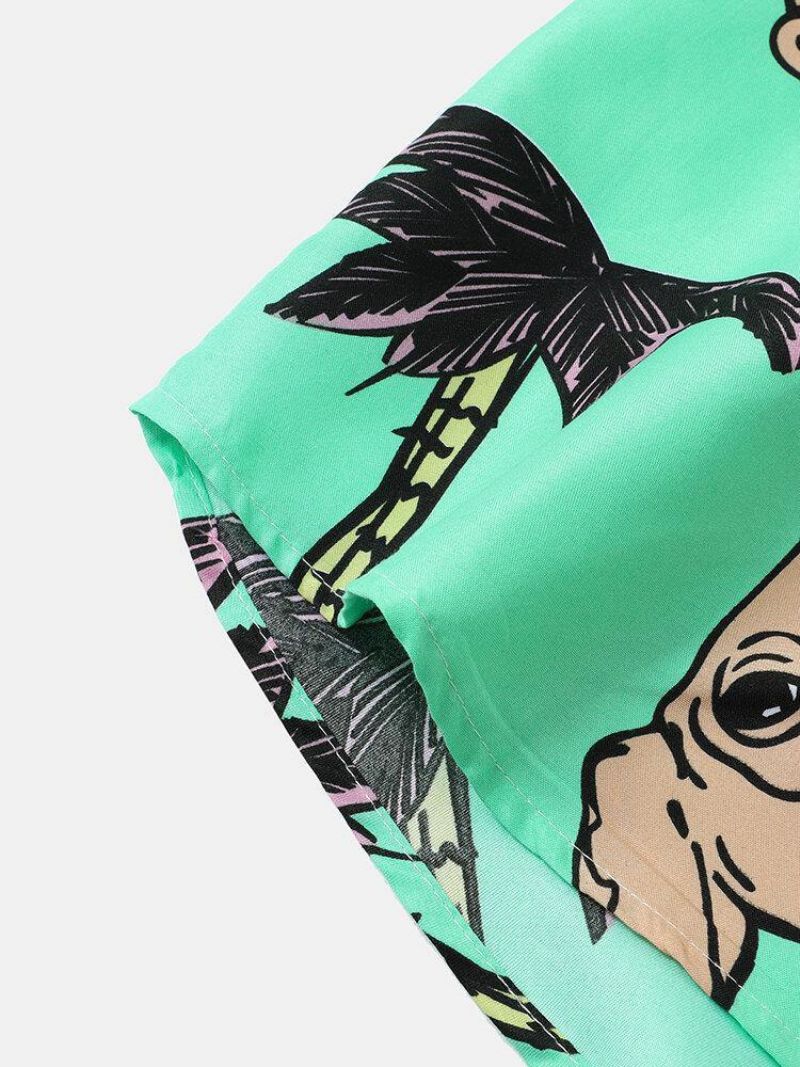 Męskie Koszule Hawaii Holiday Cartoon Dog & Coconut Tree Print