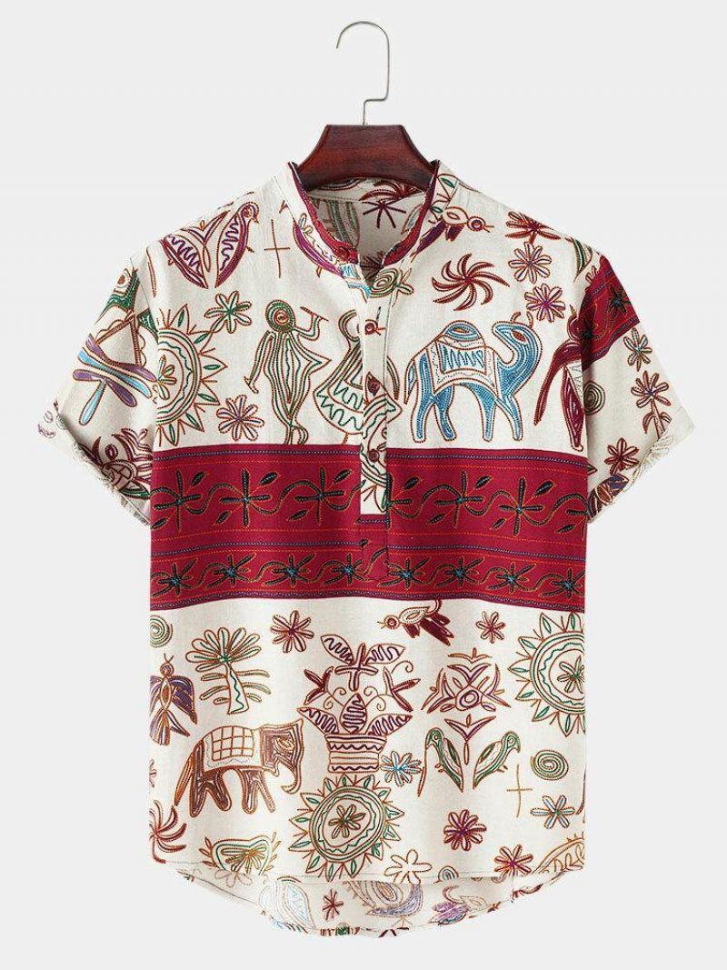 Męskie Przyczynowe Plemienne Wzory Doodle Holiday Henley Shirts