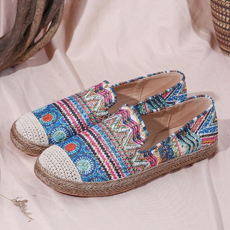 Czeski Wzór Hollow Out Mesh Cloth Wygodne Nadające Się Do Noszenia Slip On Codzienne Espadrille Flat Shoes